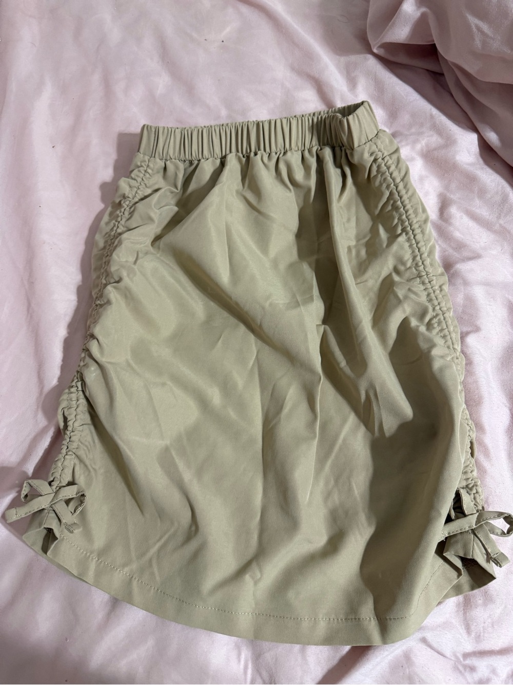 Ruched Side Tie Midi Skirt - Olive Green